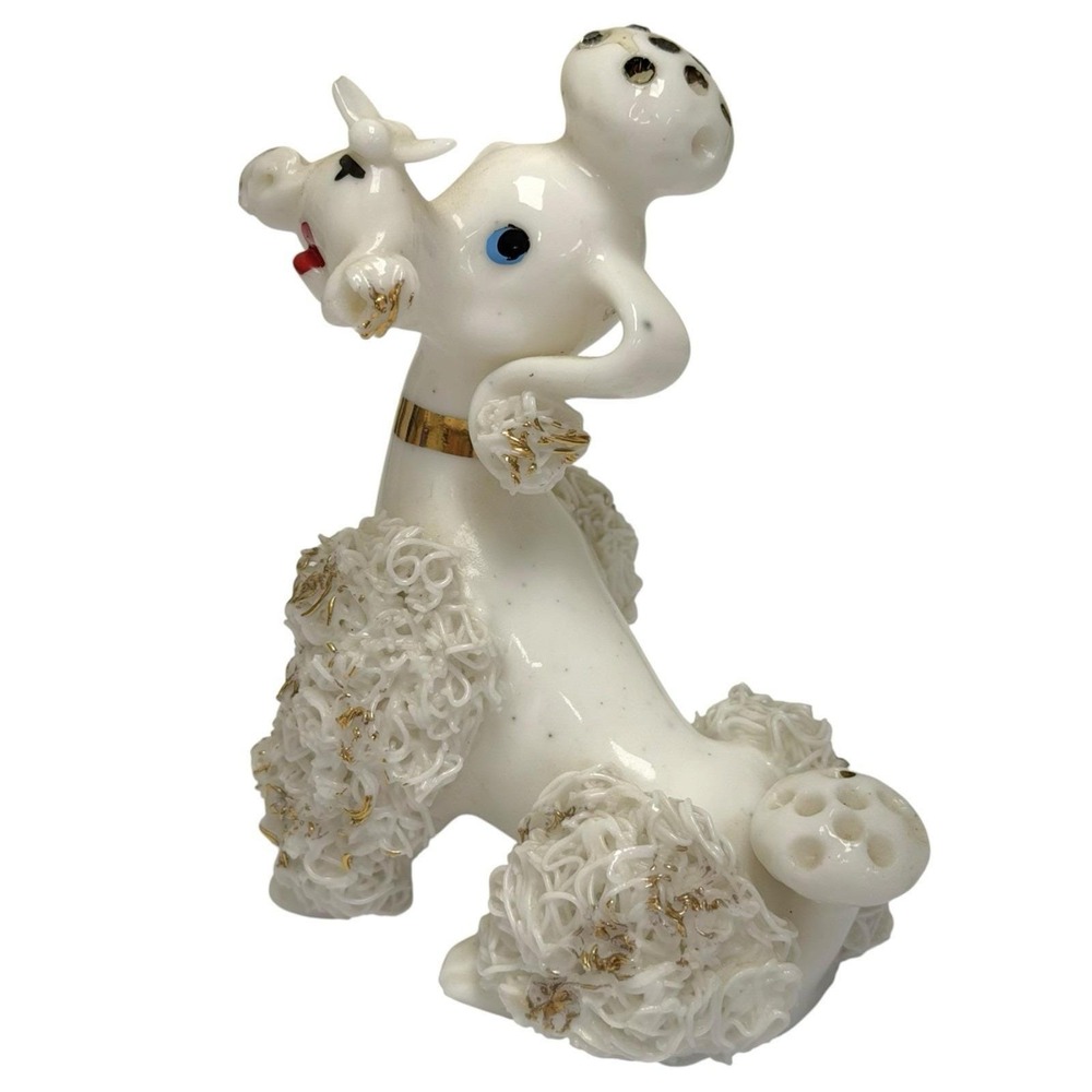 Vintage Lefton China Porcelain Spaghetti Poodle Dog Puppy W/ Butterfly Figurine